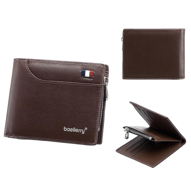 Baellerry Men Fashion Tri-fold Wallets Vintage Design Business ID Card Holder Zipper Coin Purse