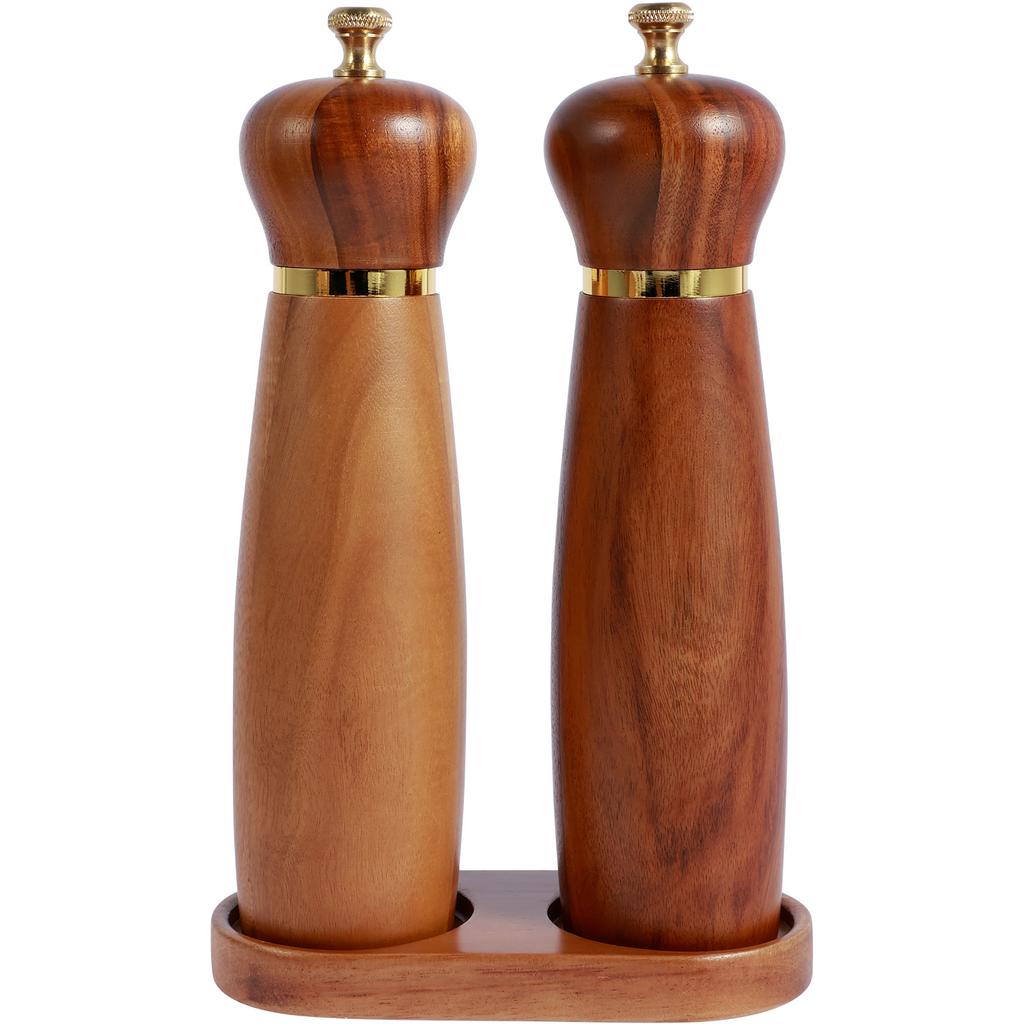 Wood Salt and Pepper Grinder Set with Base Coarseness Adjustable Salt Pepper Mill Grinder Manual Salt and Pepper Shakers with