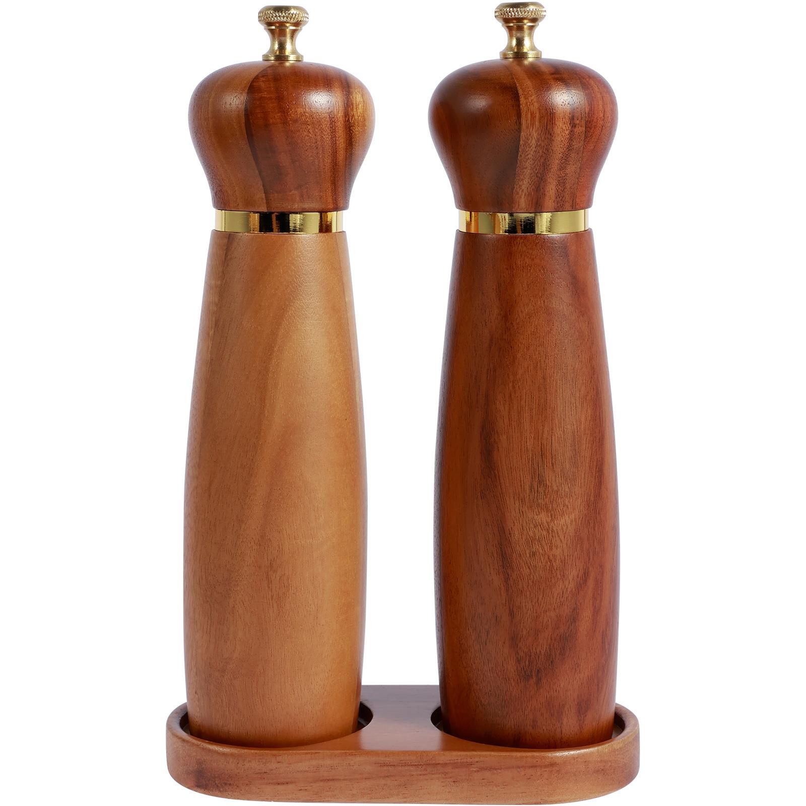 Wood Salt and Pepper Grinder Set with Base Coarseness Adjustable Salt Pepper Mill Grinder Manual Salt and Pepper Shakers with коричневый