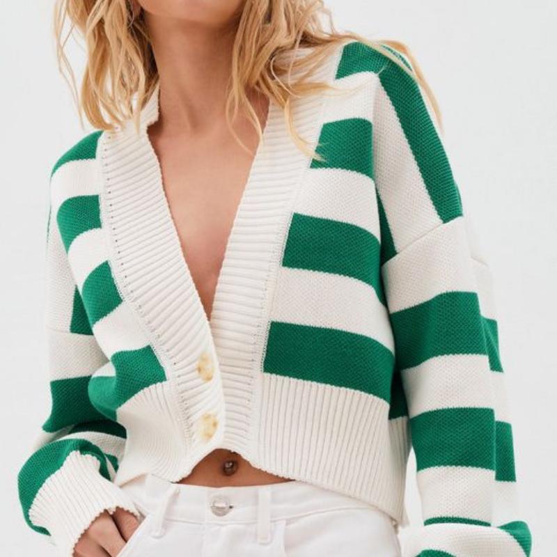 IHUASU Autumn and Winter Sweater Women's Clashing Colours Loose Design Knitted Cardigan Jacket
