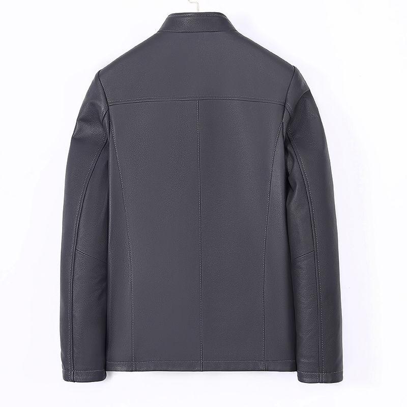 First-layer Goatskin Genuine Leather Jacket for Men In Spring and Autumn New Stand-up Collar Slim Business Casual Middle-aged Jacket