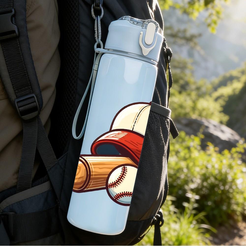 1PC Baseball Bat Glove Sport Print 750ml Color Plastic Sports Water Bottle Leakproof Flip Straw Lid Suitable for Sports Office Home Use
