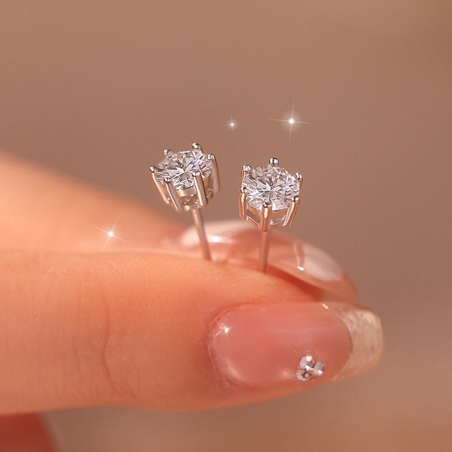 Kolczyki sztyfty z cyrkoniami ze srebra próby S925 pozłacane 14-karatowym złotem - koreański styl klasyczny