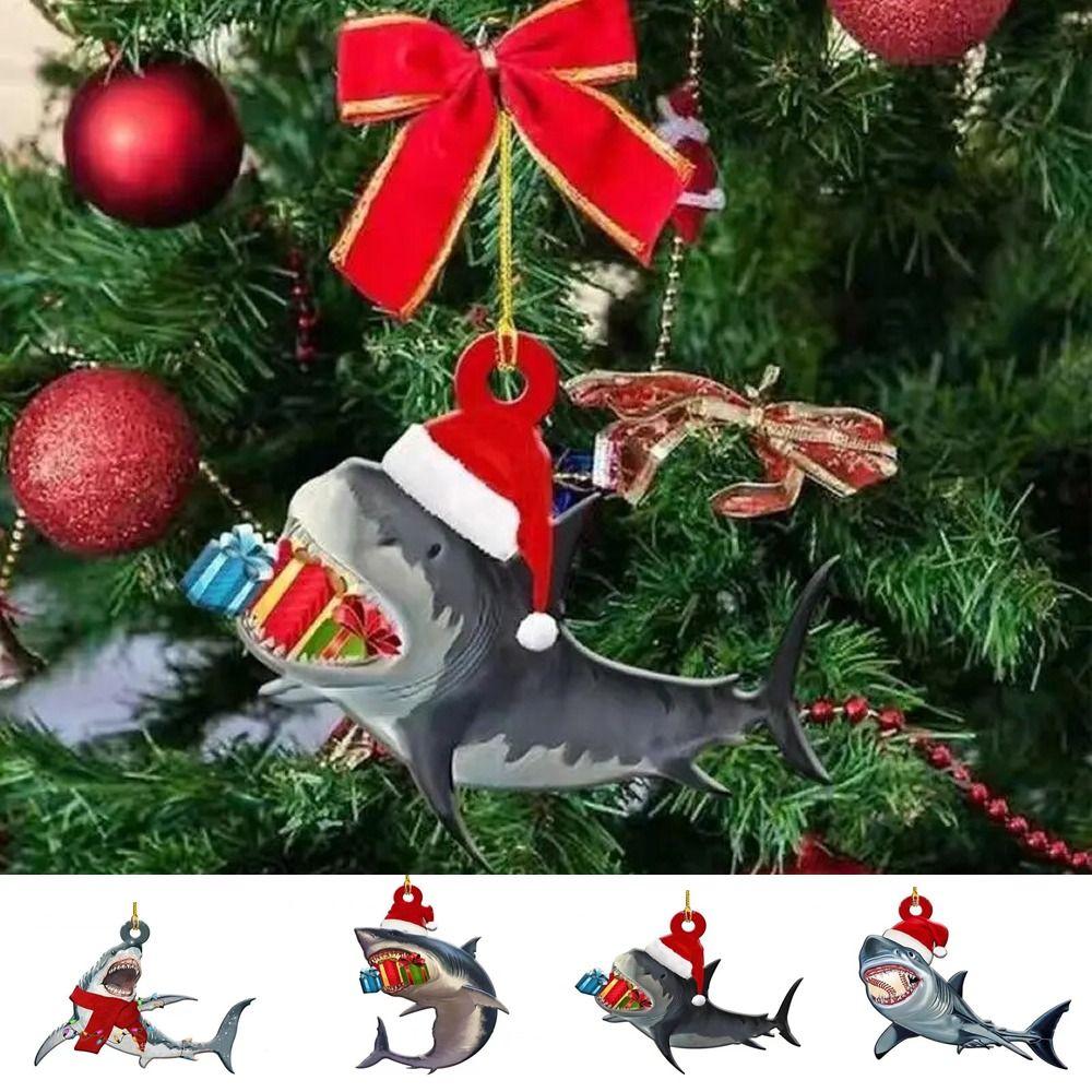 Hangings Christmas Shark Pendant Acrylic Christmas Tree Decoration  New Year
