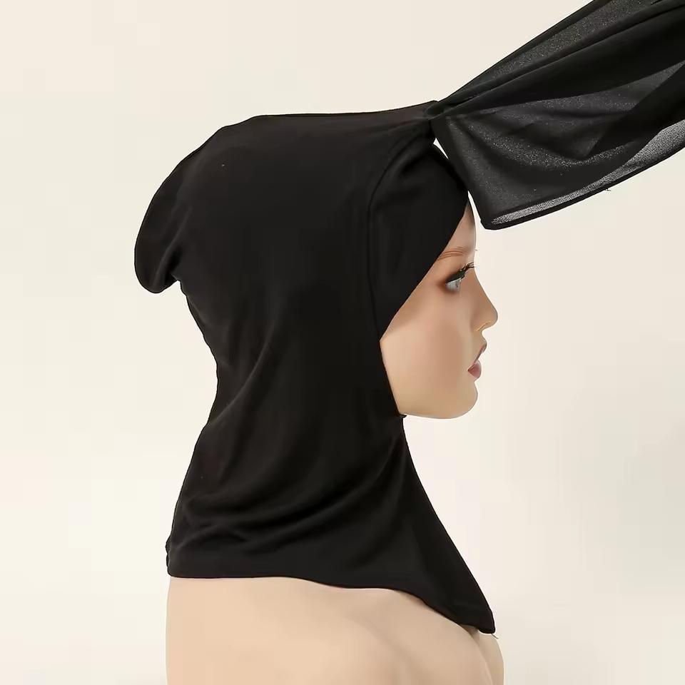Newest 2 IN 1 High Quality Solid Color Chiffon Scarf Hijab With Niqab Set Instant Headscarf And Under Cap For Muslim Woman