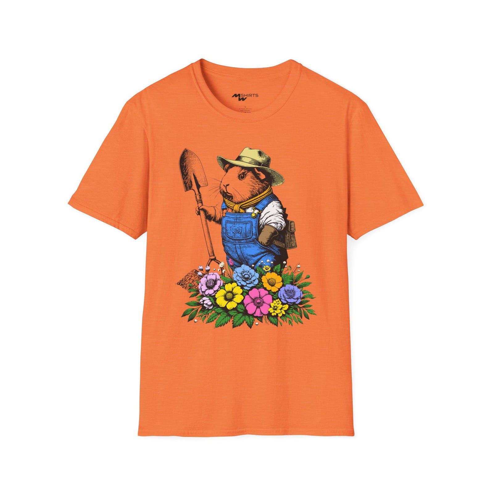 Vintage Guinea Pig Gardening T-Shirt: Retro Floral Animal Lover Gift L
