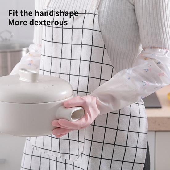 1 pereche Mănuși de curățare Alungește căptușeală de pluș Latex Bucătărie Femei Spălat vase Mănuși de îngrijire a mâinilor Utilizare zilnică