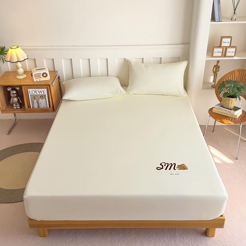 Cross-Border Solid Color Brushed Fitted Sheet Set - Water-Washable Protective Cover & Pillowcase for Simmons, Heat Transfer Compatible