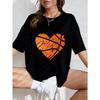 Weißes Oversized-T-Shirt mit orangefarbenem Herz-Basketball-Print für Freizeitkleidung