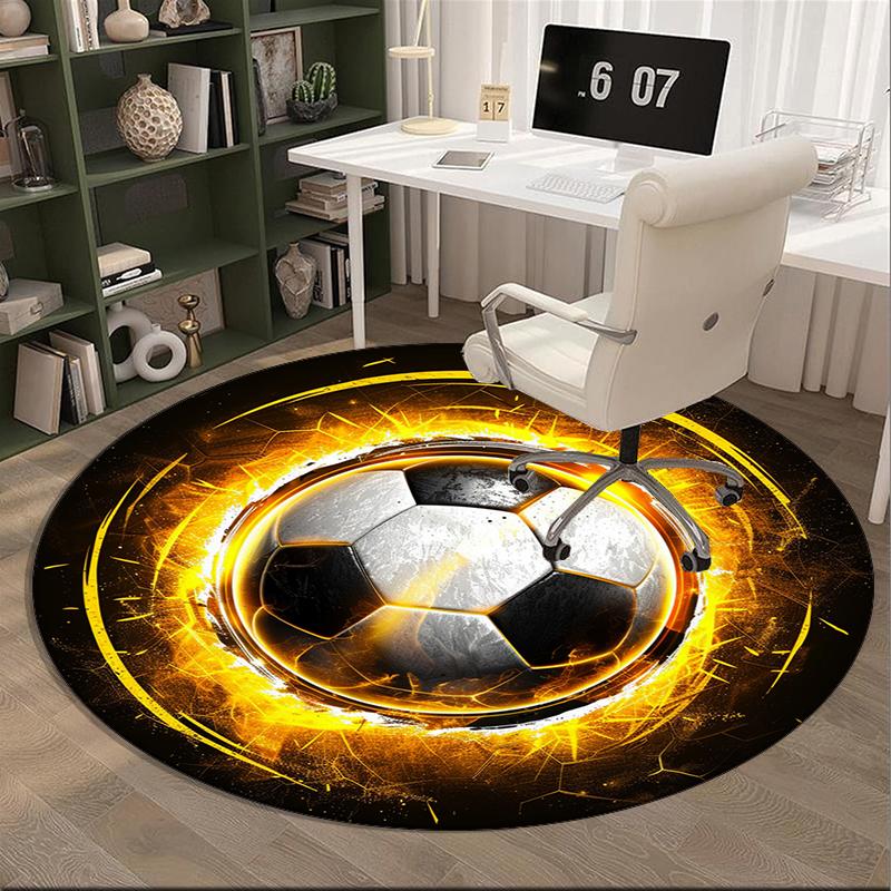 Soccer Ball Artwork Round Carpet Chair Cushion Round Entryway Rug, Soft Round Rugs for Living Room, Bedroom, Circle Carpet Decor Gifts