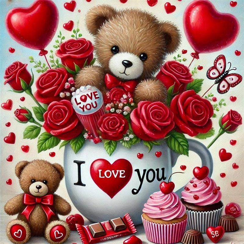 

Rose Bear Diamond Decoration Home Hanging Painting DIY Diamond Art Embroidery Kit 5D Round Diamond Painting 20x20cm