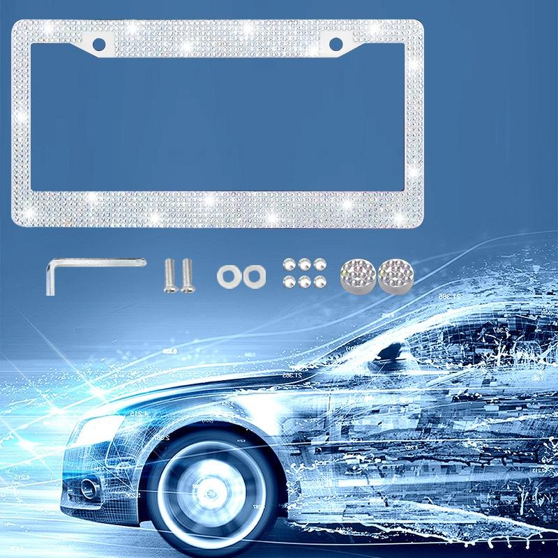 1/2Pcs New Bling Crystal Car License Plate Frame Women Rhinestone License Plate Frame Cover Holder Car Accessories With Screw