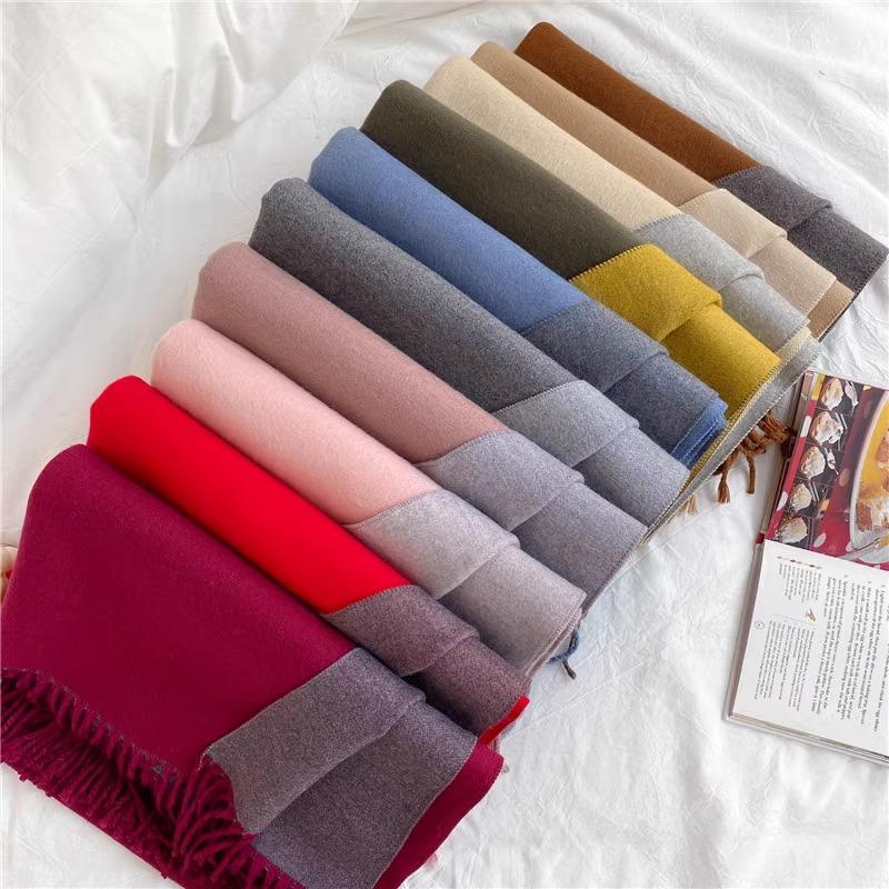 Scarf Women's Winter Simple Versatile Soft Double Sided Solid Color Shawl Tassel Imitation Cashmere Thickened Autumn and Winter Warm Scarf