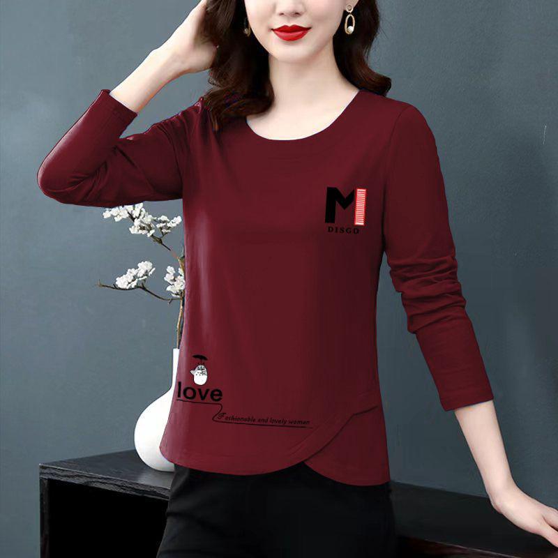 Baumwoll-Langarm-T-Shirt im koreanischen Stil mit unregelmäßigem Schnitt in Übergröße für Damen