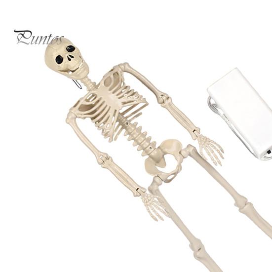 Cemetery Themed Landscaping 36 Inches LED Light Up Halloween Skeleton, 3FT Life Size Full Body Posable Skeleton Plastic Human Bones with Movable