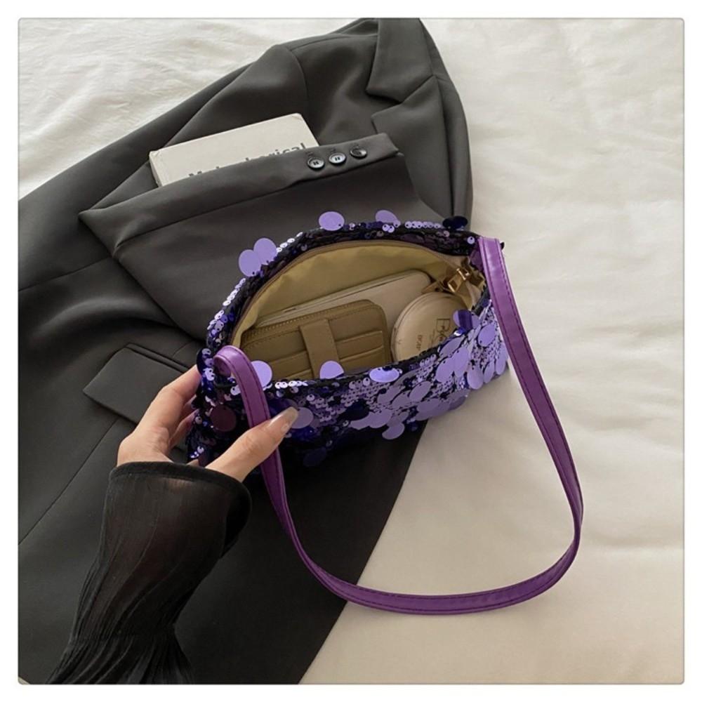Portable Lightweight Sequin Shoulder Bags Solid Color Large Capacity Underarm Bag Evening Party Tote Bag Women
