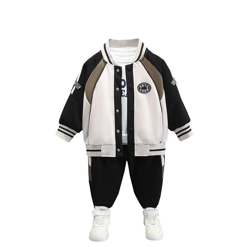 Stylish Boys Autumn Sports Set 2024 Trendy Kids Baseball Jacket Outfit Two Piece Suit
