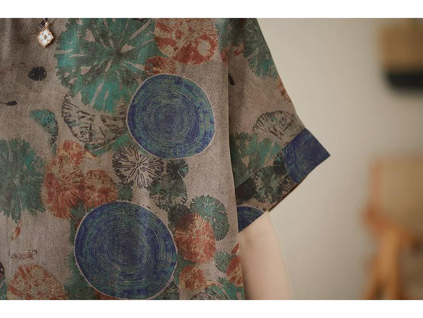 2023 Summer Plus Size Cotton Linen Print Dress - Retro Ethnic Style for Women