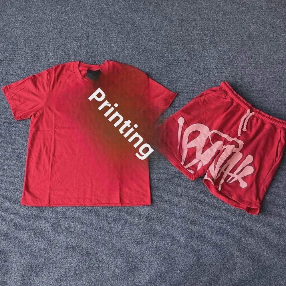 Synaword Men's Trendy American Foam Letter Print T-Shirt & Shorts Set