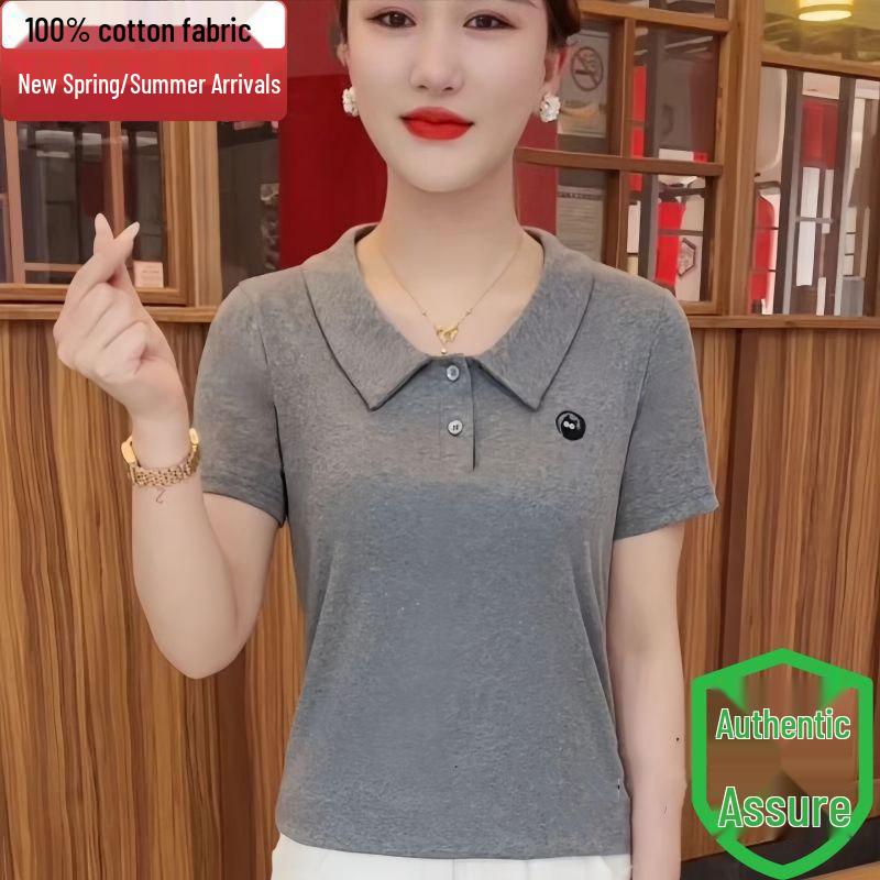 

Летняя женская футболка 2024 года однотонная с кукольным воротником и коротким рукавом - Модная, стильная и стройнящая. 3XL (suggested 60-65 kg) серый