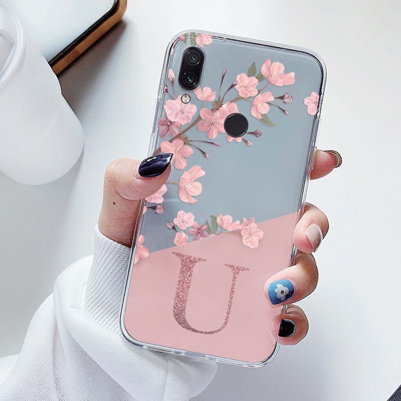 For Redmi Note 7 Pro 7S Phone Case Soft Slim Luxury A-Z Letters Cover Funda Clear Bumper For Redmi Note 7 Transparent Shockproof