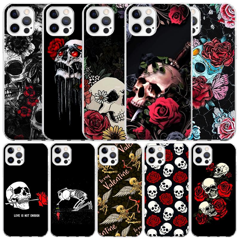 Human Skeleton Red Rose Phone Case For IPhone 16 17 Air 16E 15 14 Plus 13 Mini 12 11 Pro Max 7 8 + SE 2020 Soft TPU Back Cover 1