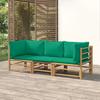 Vidaxl 3-Cz. Garden Furniture Set, Green Cushions, Bamboo