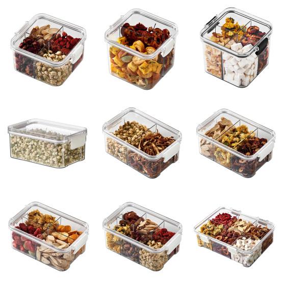 Sealed Storage Box Transparent Multi-Compartment Food Container Stackable Airtight Canister for Kitchen Cabinet Pantry Loose Tea Leaves Herbs Spices