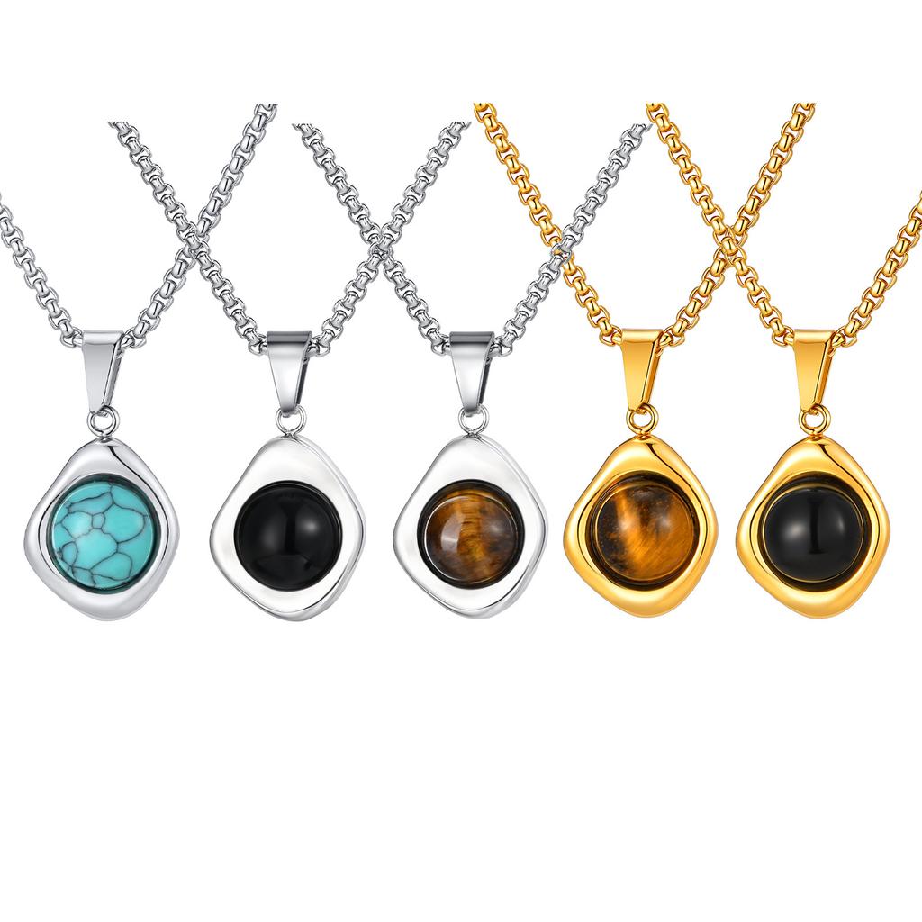 Accessories Men'S Stainless Steel All-Light Irregular Natural Tiger'S Eye Stone Agate Stone Pendant Necklace Pn-2189