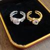 Opening Vintage Crystal Love Ring Rhinestone Opening Finger Ring Pleated Heart-shaped Ring  Ladies