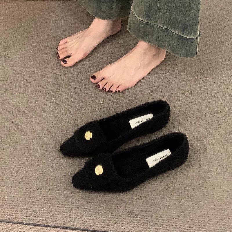 French low-heeled retro suede single shoes women's shoes 2025 new autumn and winter velvet temperament small fragrant commuter shoes