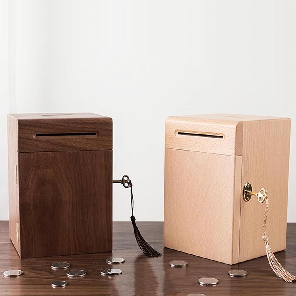 ZHLELEWZ Large capacity wooden piggy with large fashionable banknote piggy not easy to small item simple design bank, lock, bank, block, storage,