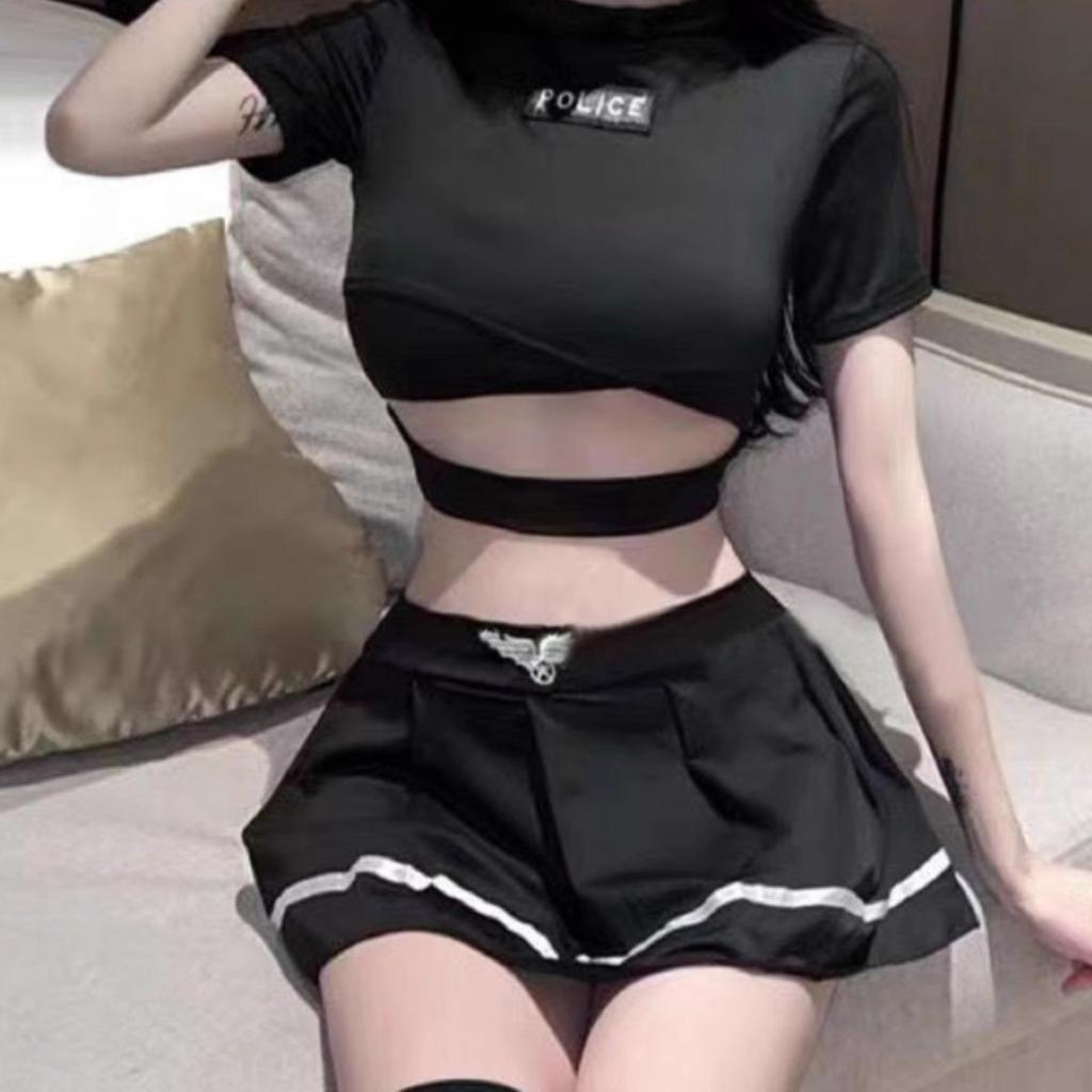 Sexy lingerie sexy hot policewoman uniform open button short top new pure lust wind temptation short skirt set