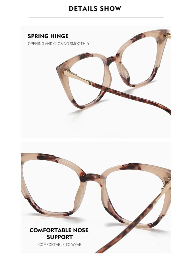 Women's Cat-Eye Prescription Glasses with Spring Hinge, Anti-Blue Light Slimming Design for Larger Faces.
