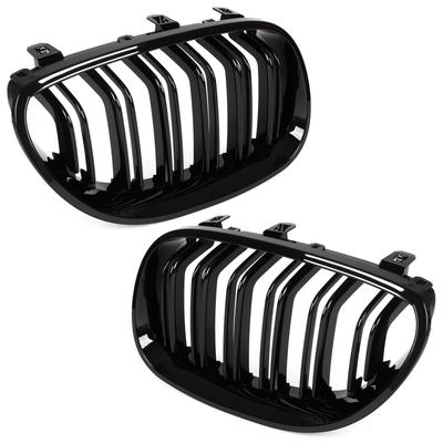 BMW 5 E60 / E61 03-10 Kühlergrill zwischen den Scheinwerfern (Nieren) Set links + rechts SCHWARZ GLÄNZEND DOPPELSTREBE GEKRÜMMTE LAMELLEN