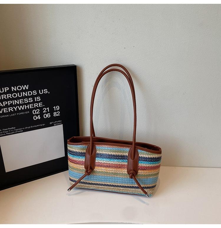 

Foreign style straw woven bag women s 2025 new niche design woven bag large capacity commuter shopping bag tote beach bag разноцветный