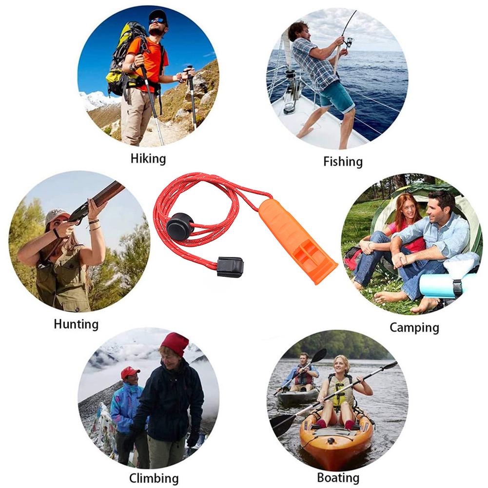 Outdoor Camping Hiking Whistle with Lanyard Rope Plastic Survival Emergency Tool