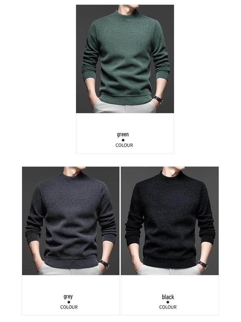 Men's Autumn/Winter Chenille Knit Half-High Neck Velvet-Enhanced Base Layer Sweater