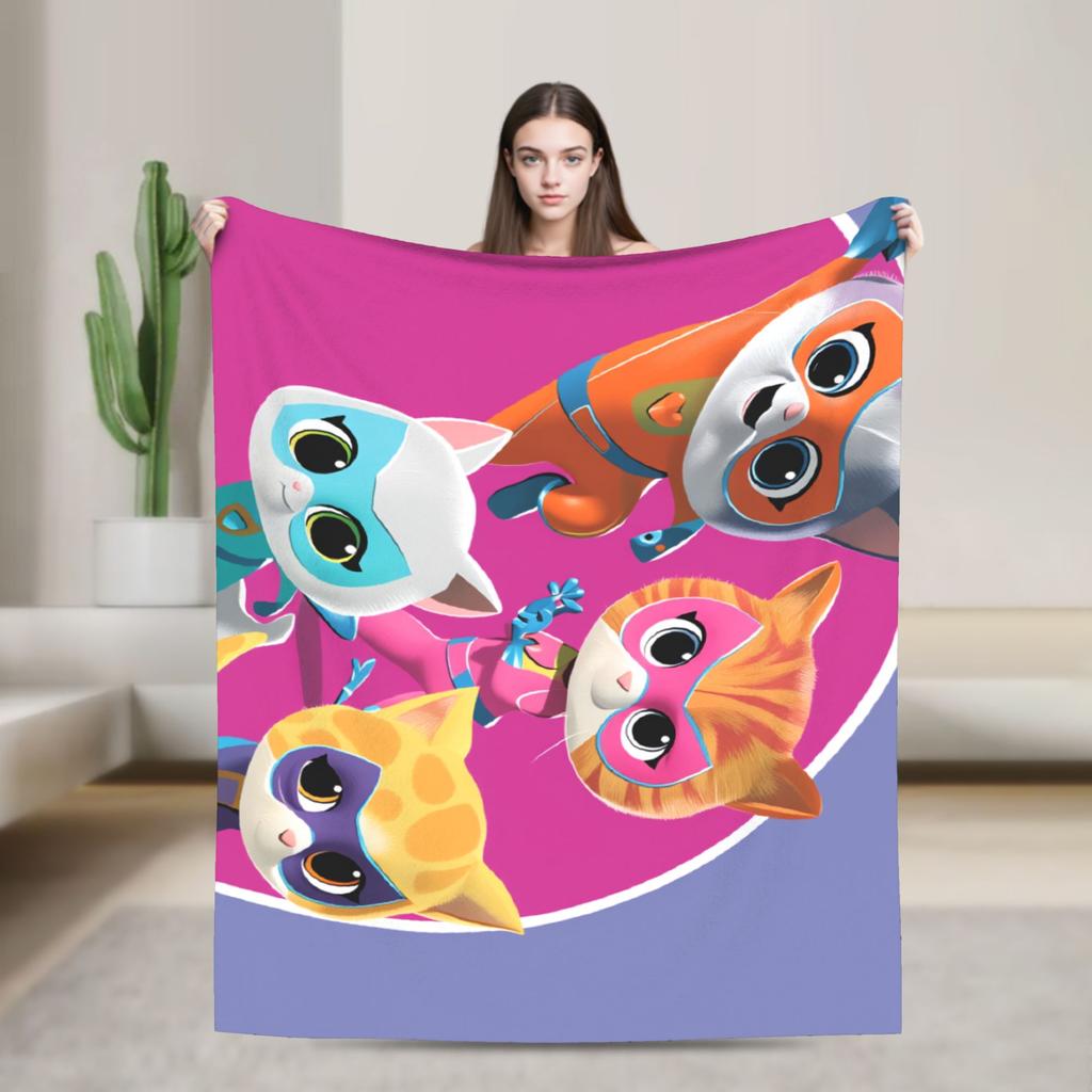 SuperKitties Cartoon Cats Blanket Soft Graphic Plush Bedding Throws For Children Outdoor Flannel Bedspread Bed Cover