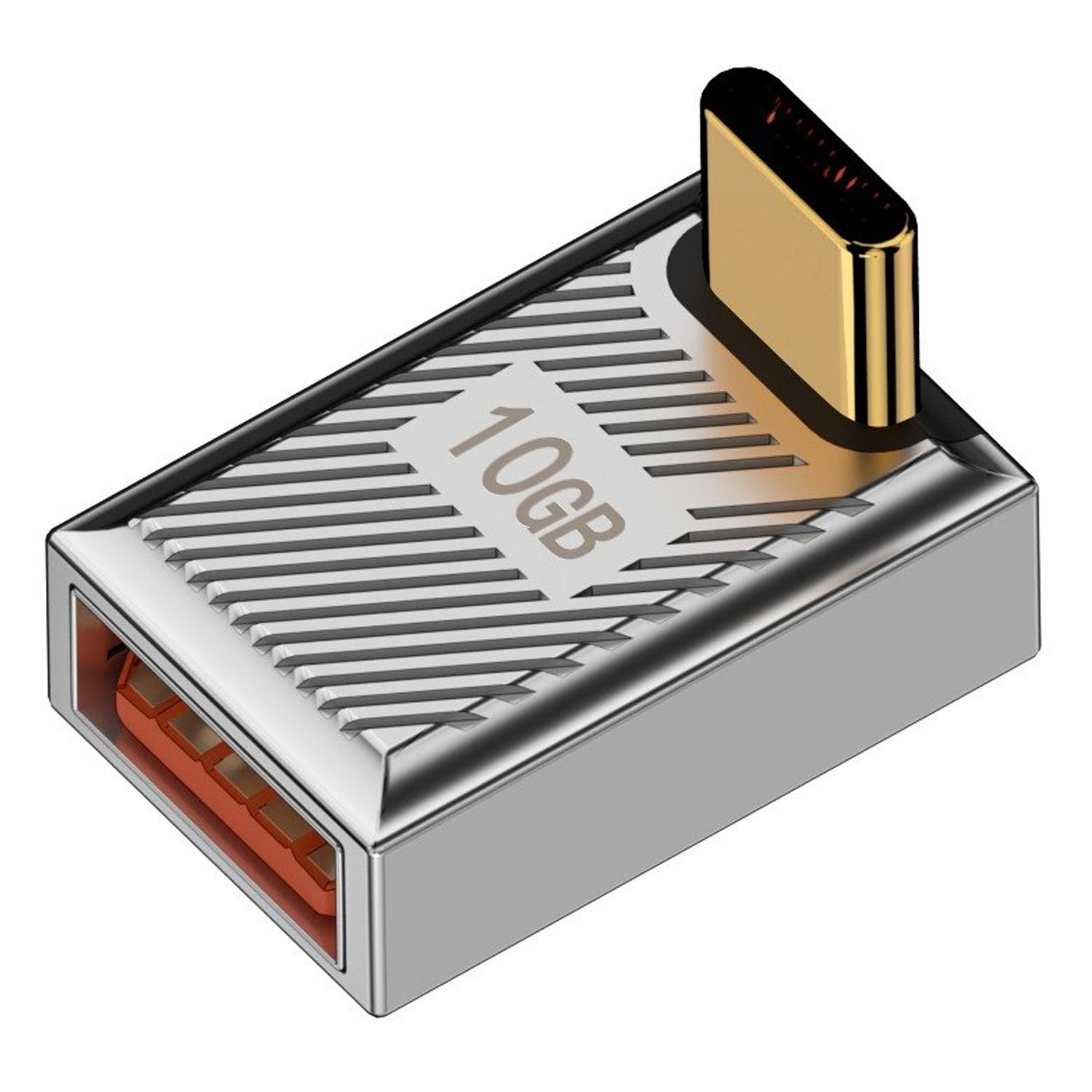 

120W 10Gbps USB-A 3.1 Female to Type-C Male Up Angled OTG Adapter Silver