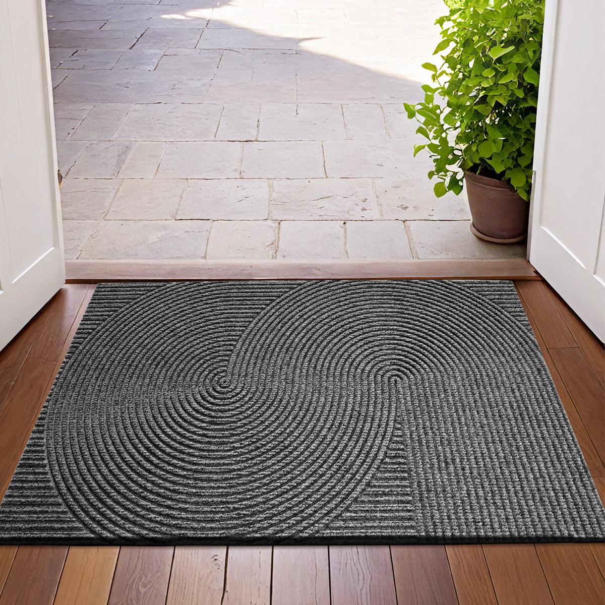 

3D Groove Outdoor Doormat, TPR Anti-Slip Floor Mat, Dustproof Wear-Resistant Polyester Rug for Porch, Home Entrance Decor 45x75cm