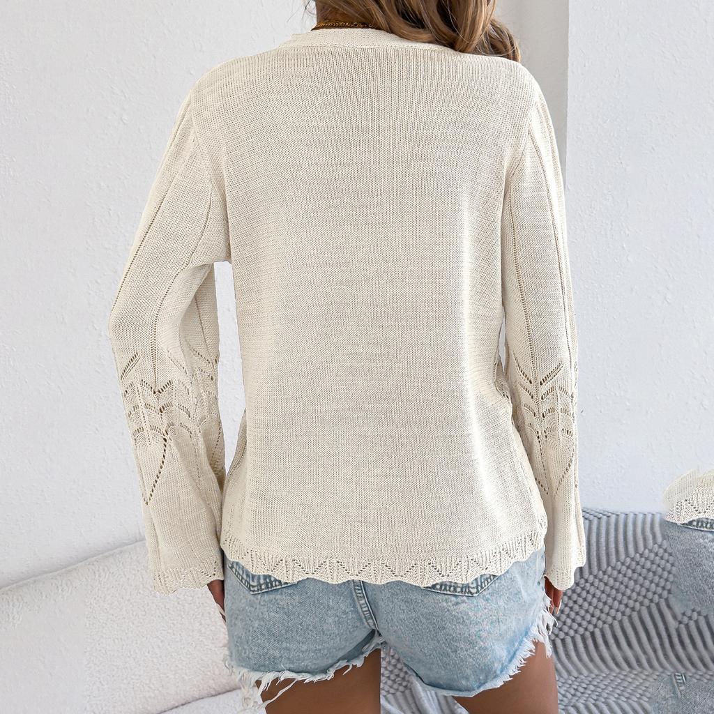 Women's Casual Color Openwork Lace-up Flared Sleeve Knitted Cardigan Top