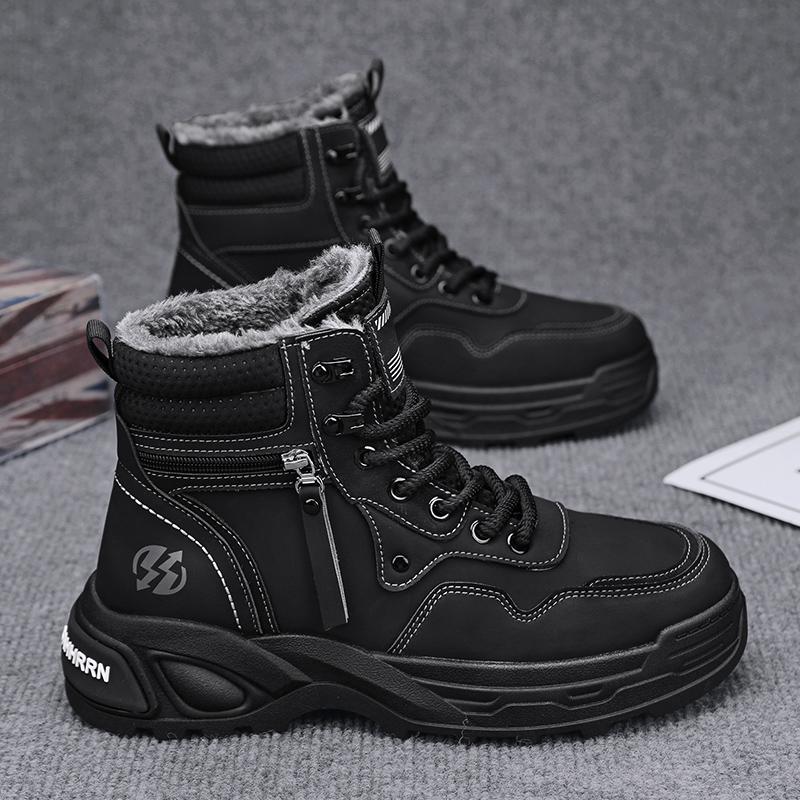 Men's Fleece Lined High Top Work Boots Sporty Casual Cotton Shoes Winter Fashion Trend Boots Versatile Comfortable Boots