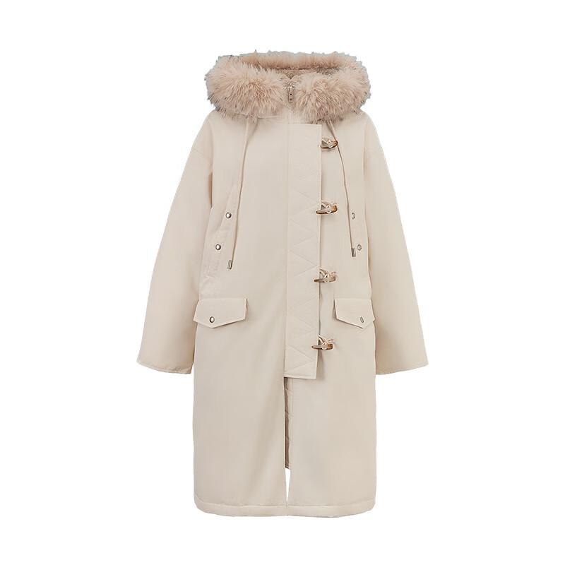 Chuyu Women's Mid-Length 3-Proof 90% Duck Down Hooded Jacket with Faux Fur Trim