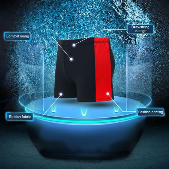 Yetişkin erkekler erkek mayoları orta katlı elastik bel Patchwork renkli su itici mayo çabuk kuruyan erkek mayoları yüzme şortu