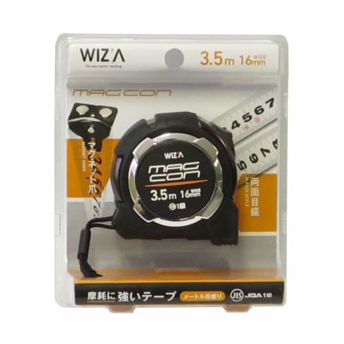 WIZ'A Magcon Locking Convex Meter, 16mm Wide x 3.5m, Double-Sided Metric Scale, JISJQA Class 1, WZC1635