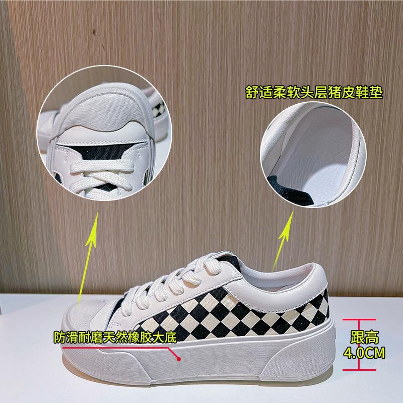 Leather checkerboard little white shoes women's 2025 spring new women's single shoes versatile canvas shoes casual flat women's shoes