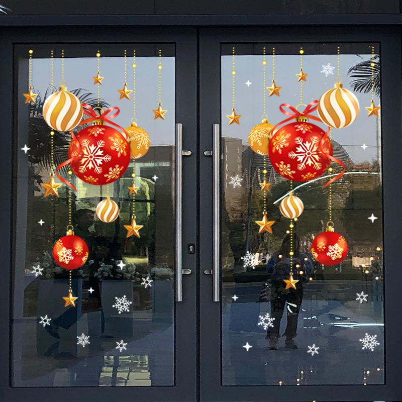 Christmas stickers, festive atmosphere decoration, colorful balls, stars, snowflakes, stickers, decorative glass window stickers