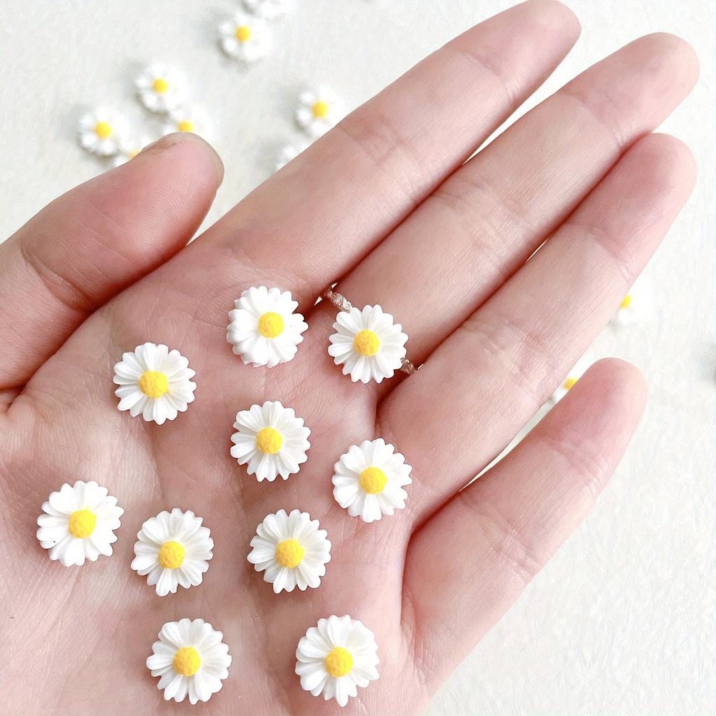 20 Pcs Daisy Nail Charm Flower Decoration Design 3D Nail Art Decal Applique Supplies,Summer Daisy Designs Resin Nail Art Jewelry