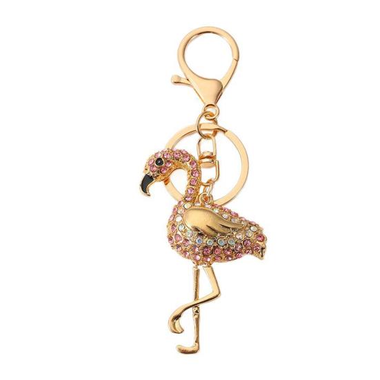 Keychain Pendant Sparkling Inlaid Rhinestones Key Holder Flamingo Design with Anti-Oxidation Lobster